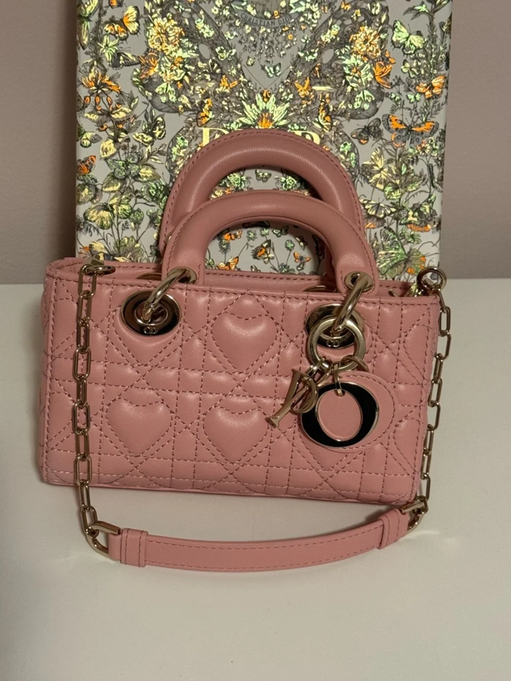 Dior Pink melocoton D-Joy micro with Heart Motif quilting - Picture 4 of 7